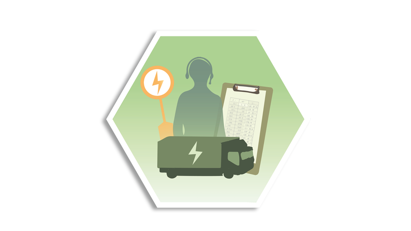 Illustrerad ikon av ellastbil, papper och en könsneutral operatör 